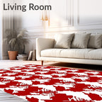 Red White Pixelated Abstract Houndstooth Rug