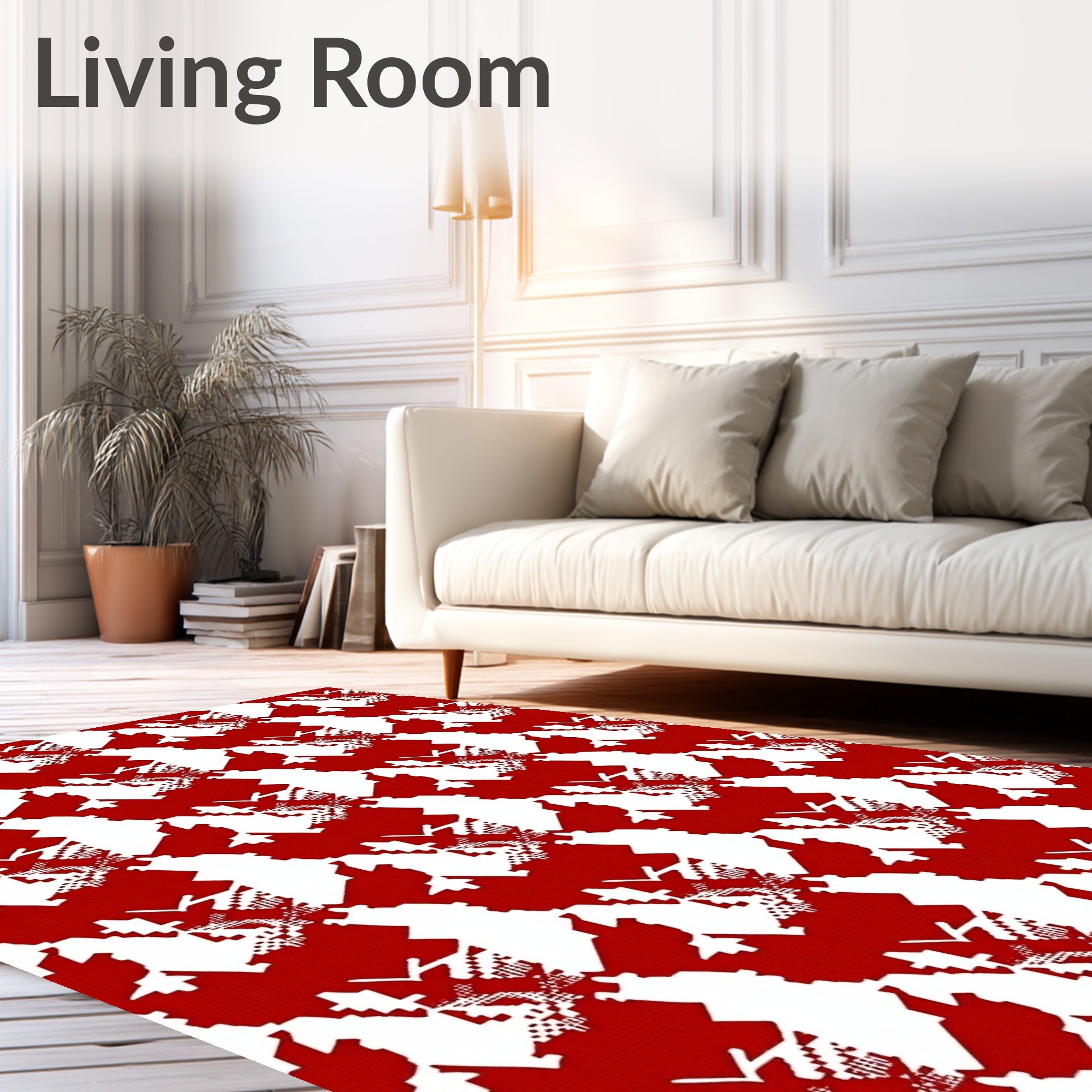 Red White Pixelated Abstract Houndstooth Rug