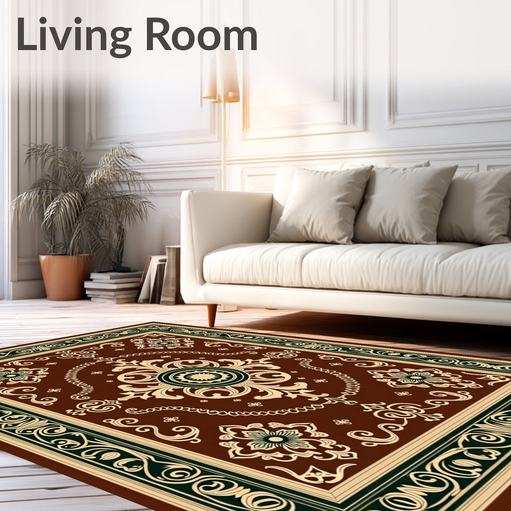 Brown and Cream Ornamental Medallion Rug