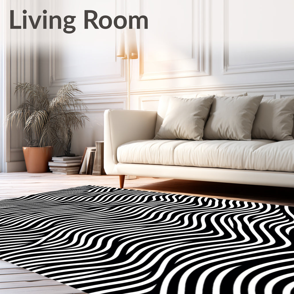 Black White Wavy Stripe Landscape Rug