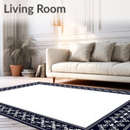 Elegant Navy White Art Deco Border Rug