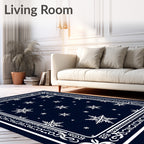 Navy Snowflake Border Medallion Rug