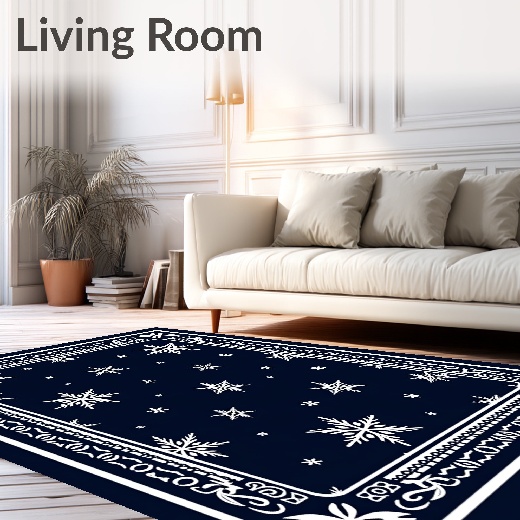 Navy Snowflake Border Medallion Rug