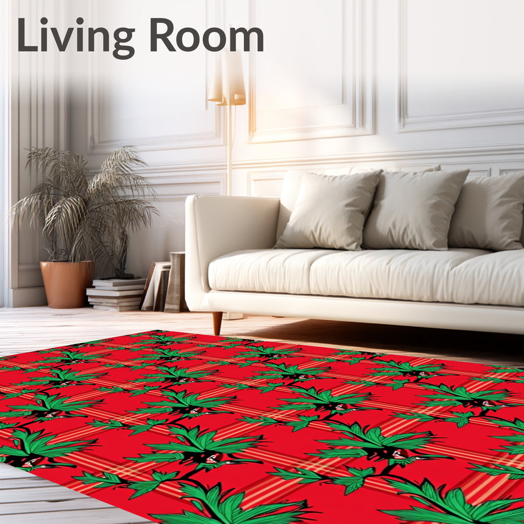 Red Plaid Green Leaf Vine Rug