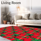 Red Plaid Green Leaf Vine Rug