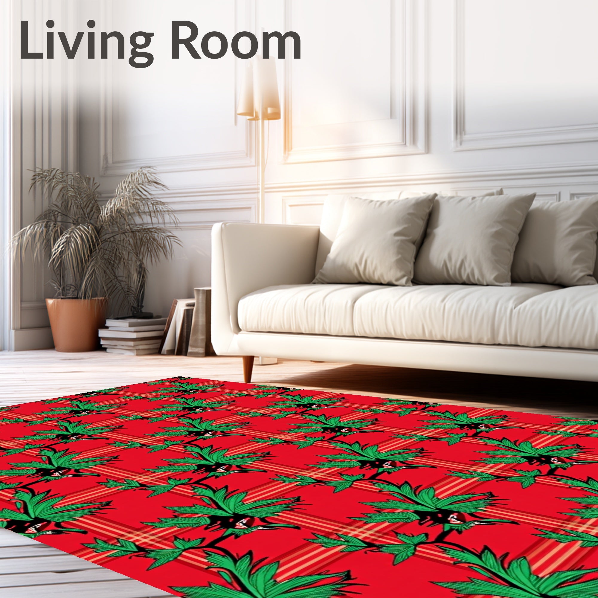 Red Plaid Green Leaf Vine Rug