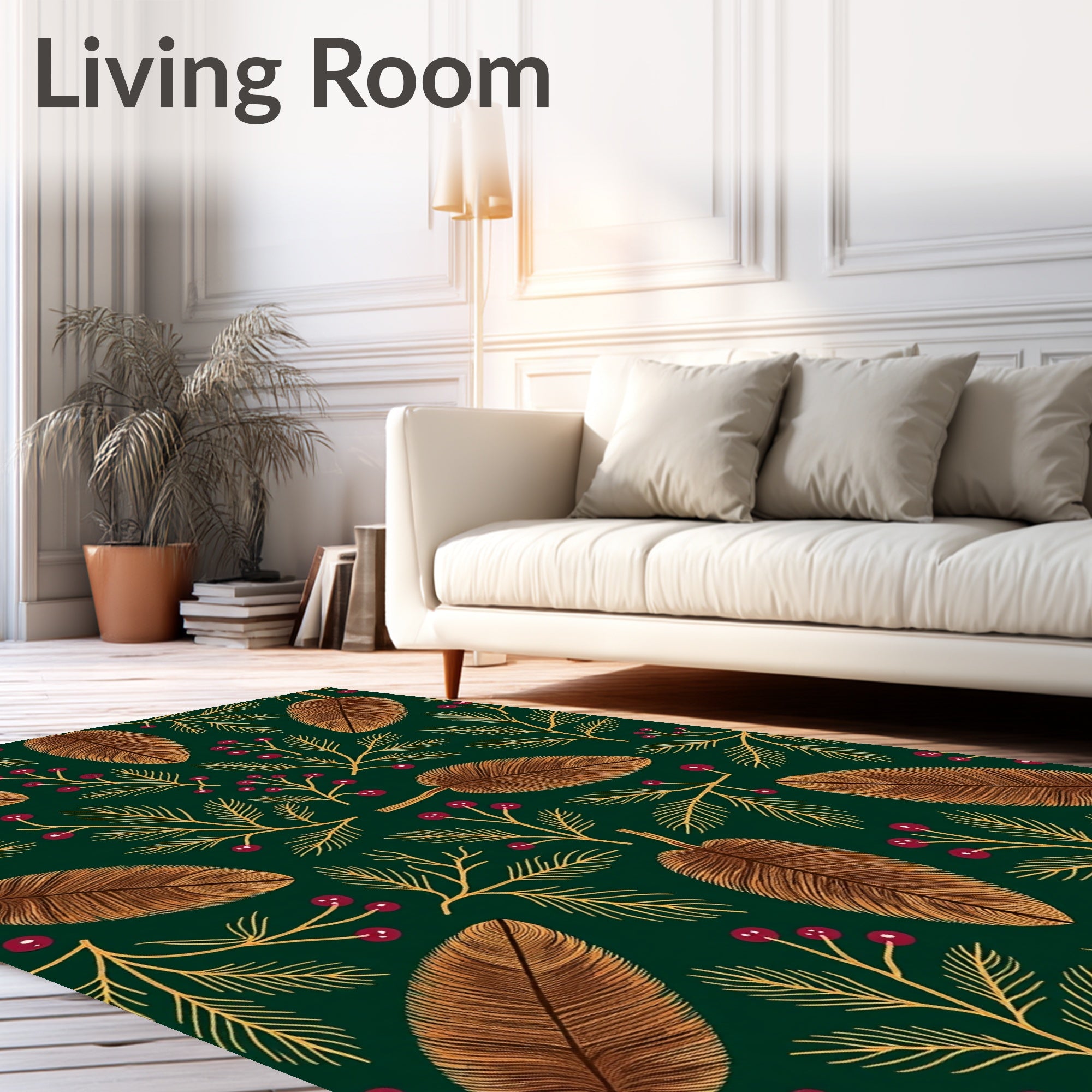 Vintage Brown Leaf Berry Twig Rug