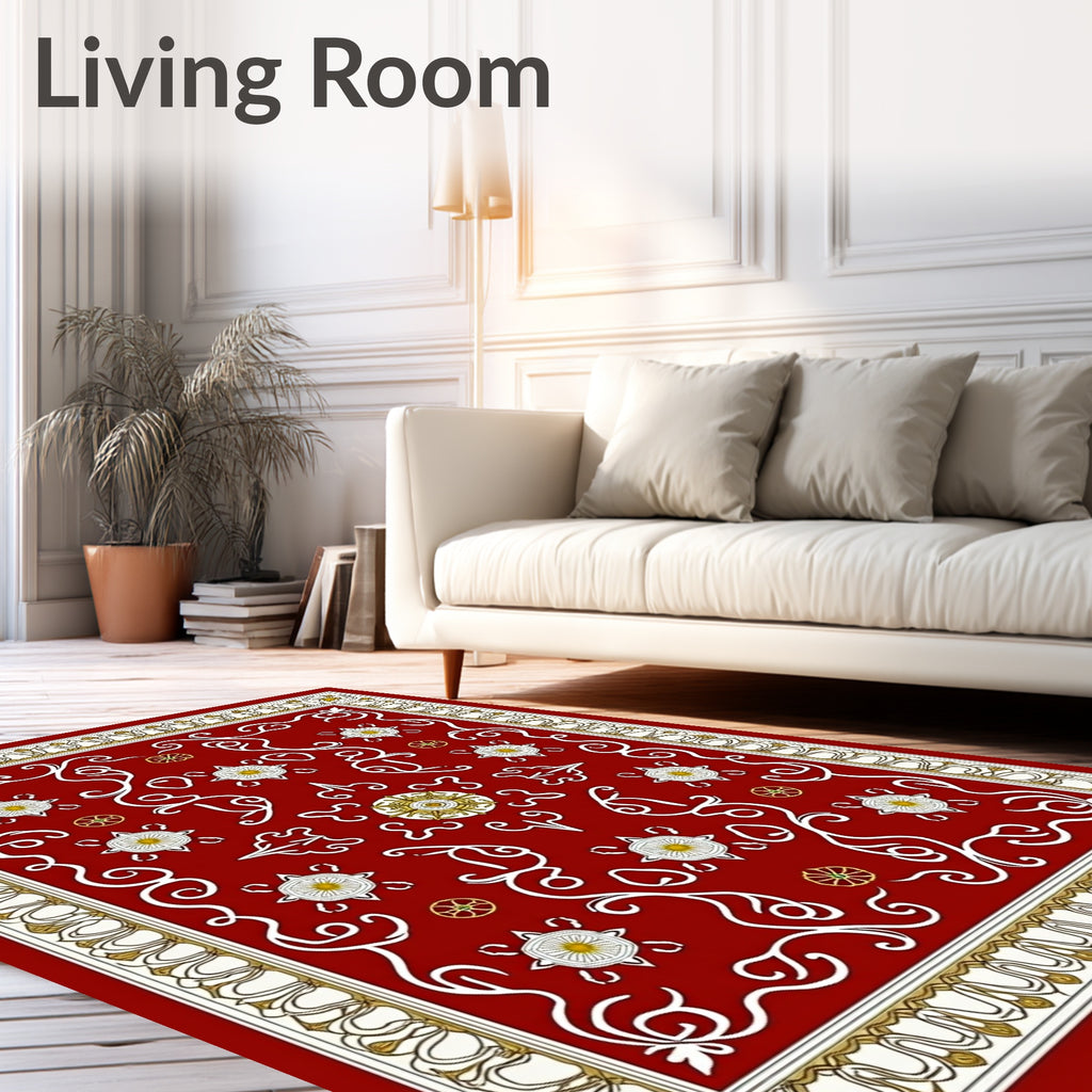 Crimson Red Floral Medallion Ornamental Rug