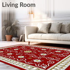 Crimson Red Floral Medallion Ornamental Rug