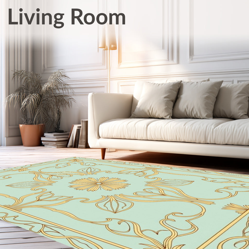Mint Green Floral Art Nouveau Rug