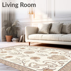 Neutral Floral Vine Border Rug