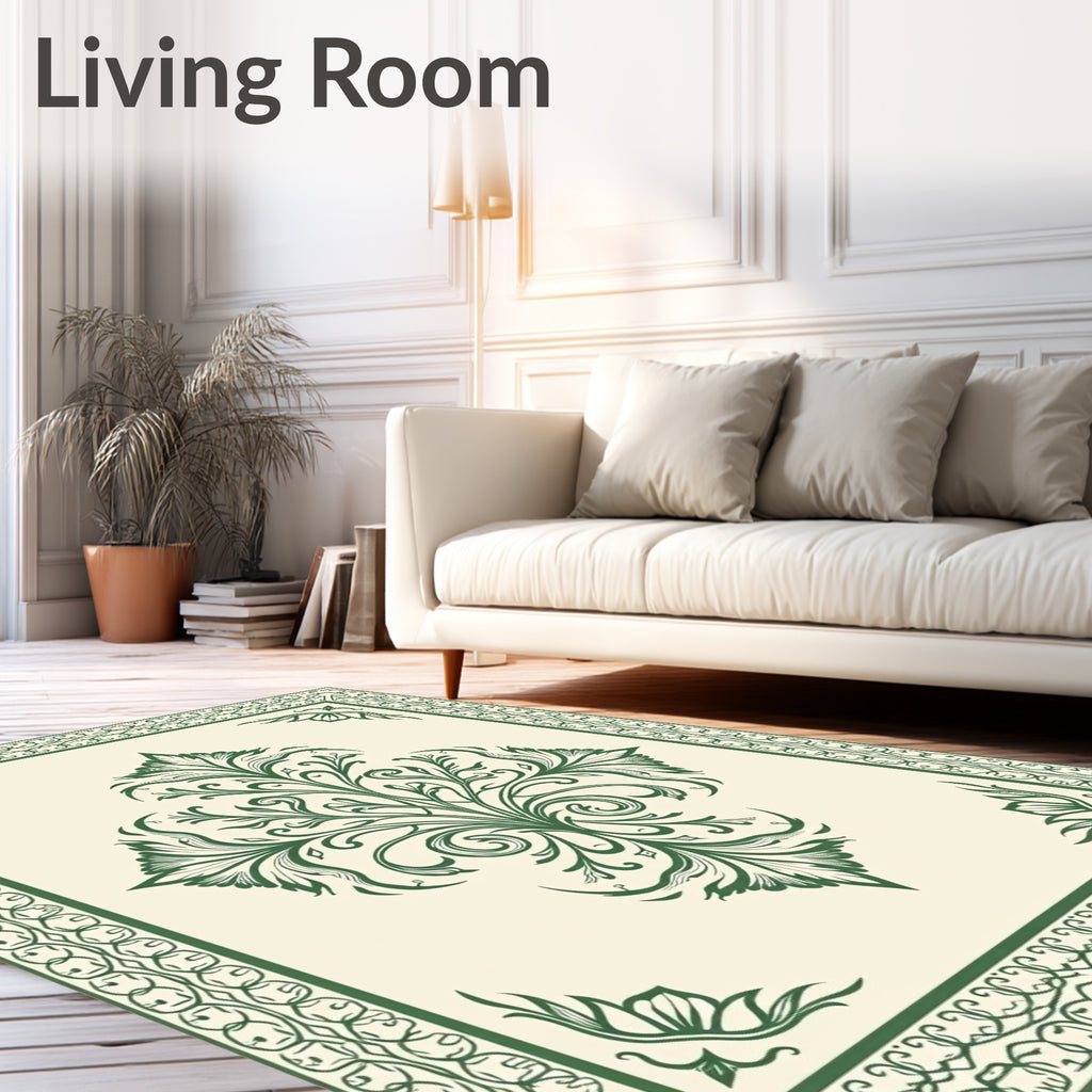 Ornate Emerald Floral Medallion Border Rug