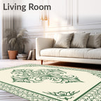 Ornate Emerald Floral Medallion Border Rug