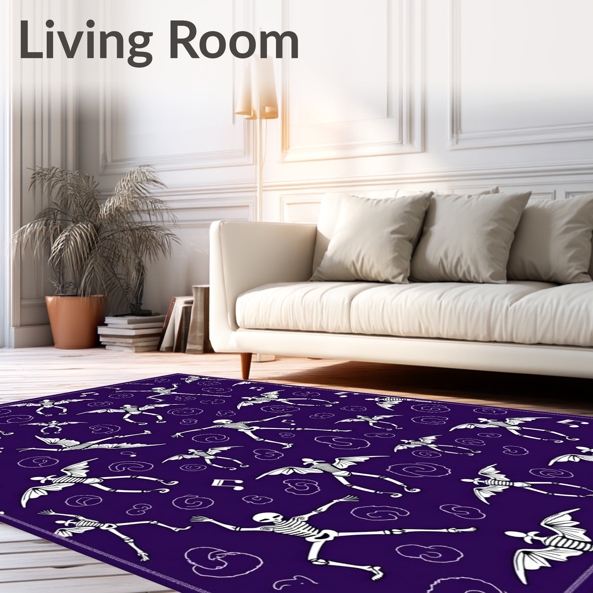 Dancing Skeletons Bat Wing Purple Rug