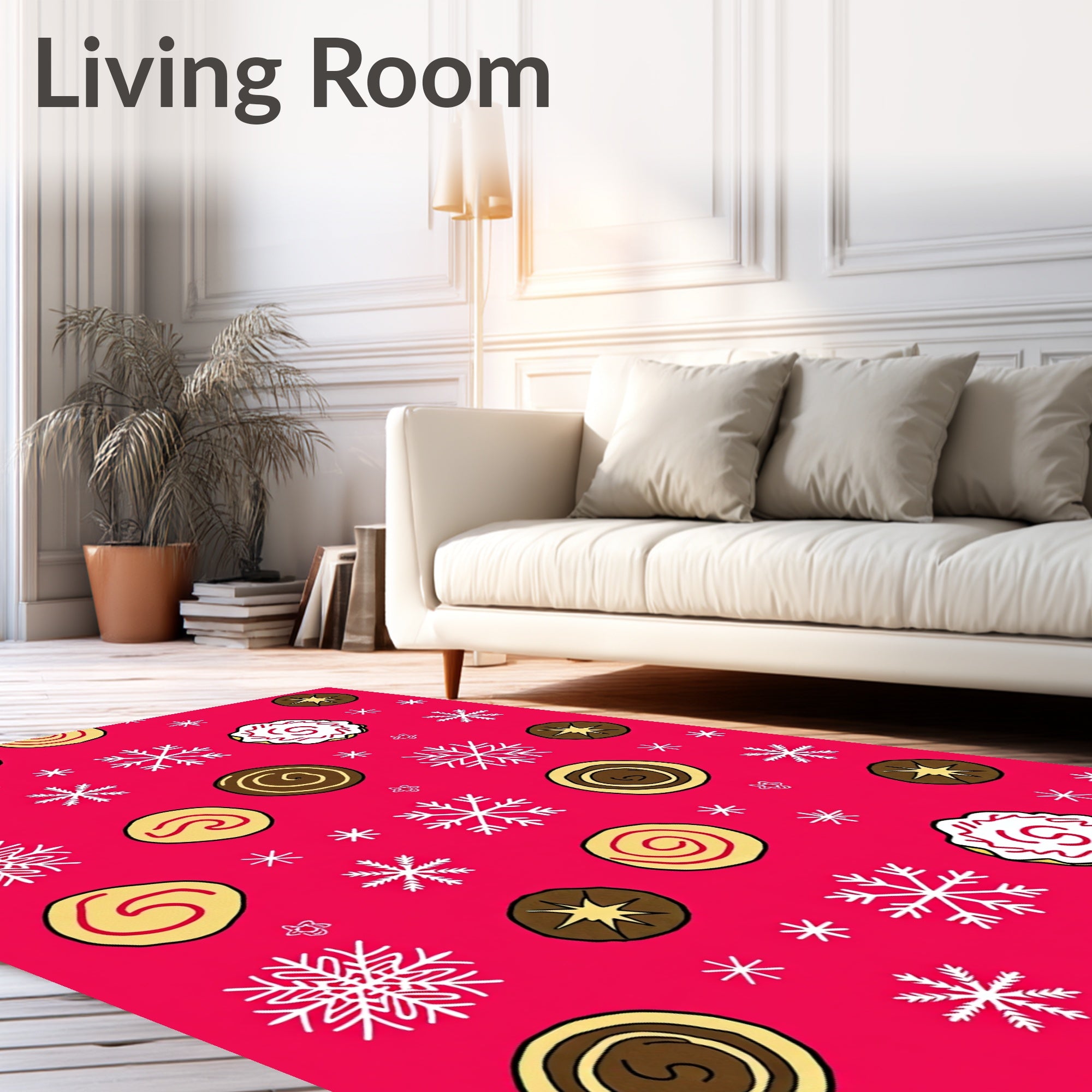 Red Cream Swirl Snowflake Cookies Rug