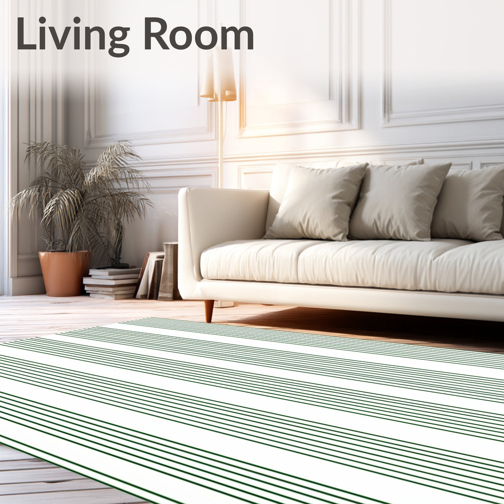 Dark Green Vertical Stripe Arrangement Rug
