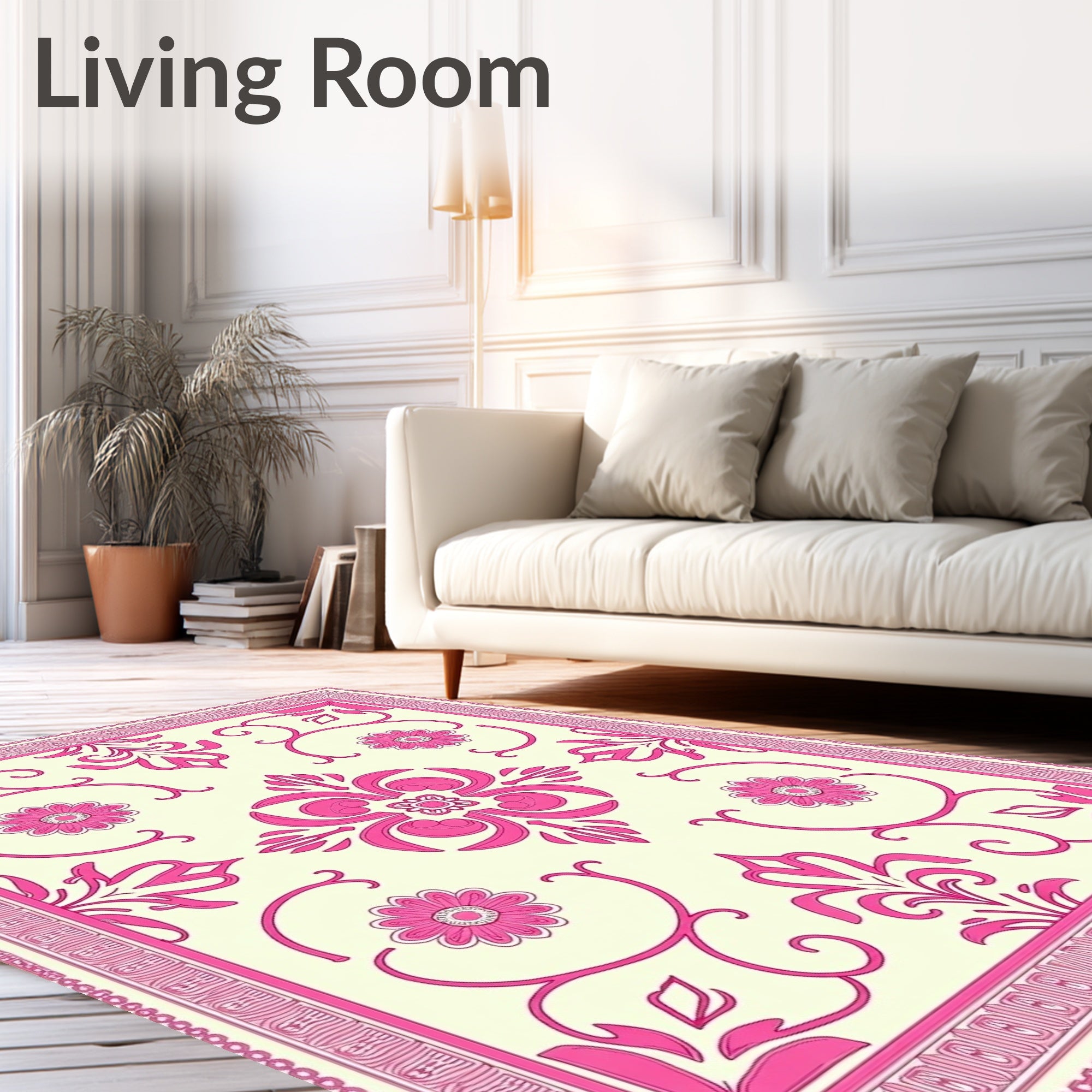 Vibrant Pink Floral Baroque Rug