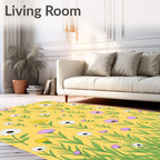 Golden Yellow Meadow Floral Composition Rug