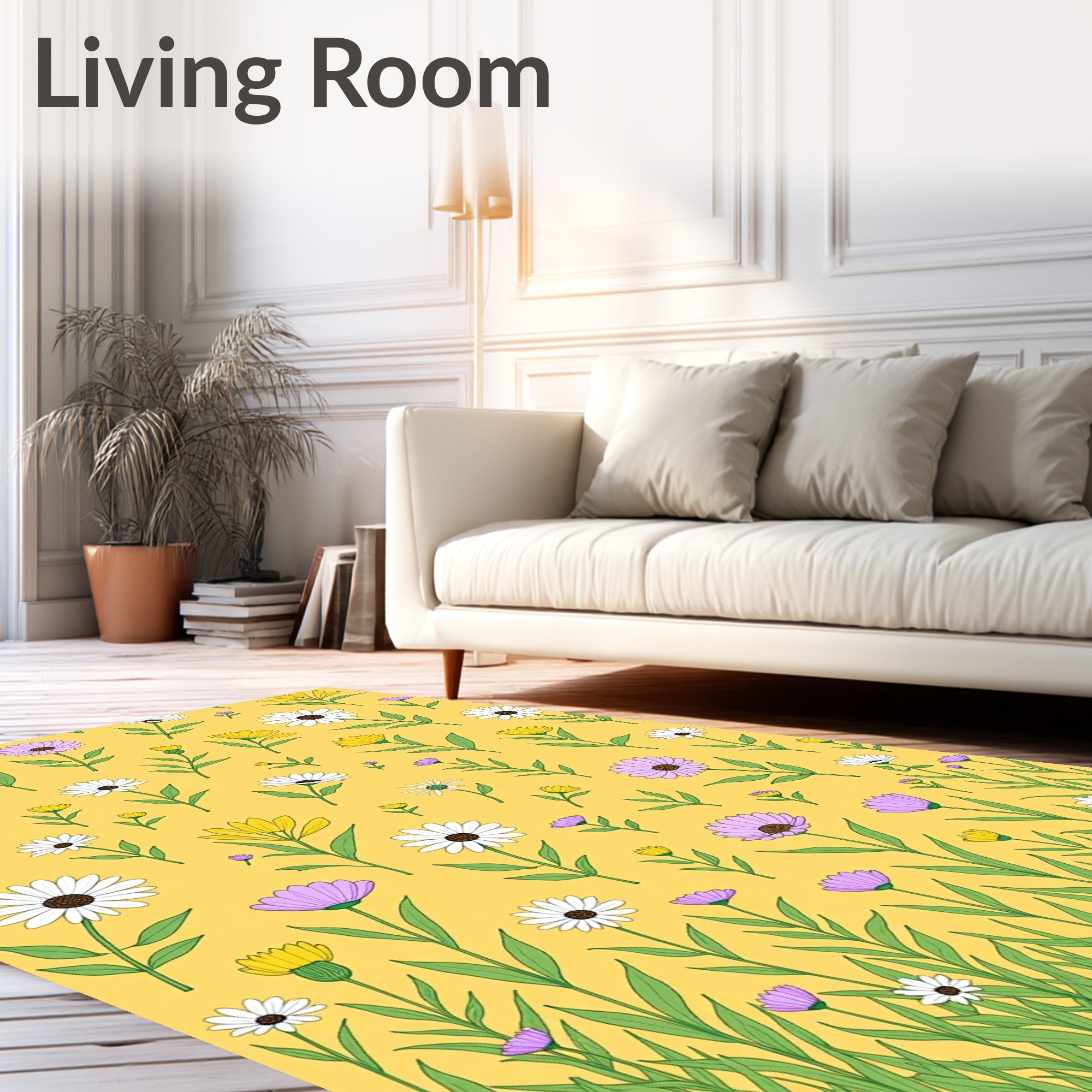 Golden Yellow Meadow Floral Composition Rug