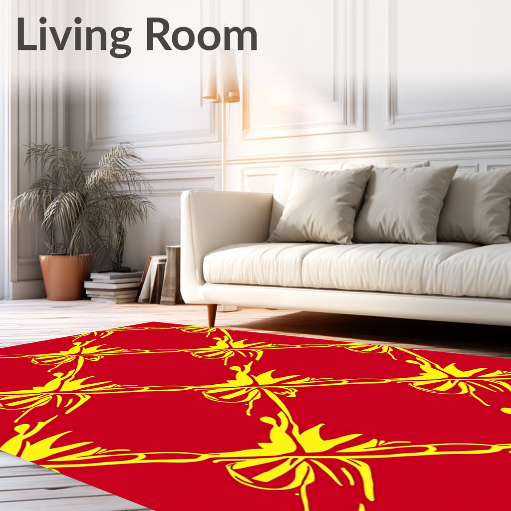Bold Red Yellow Bow Geometric Rug