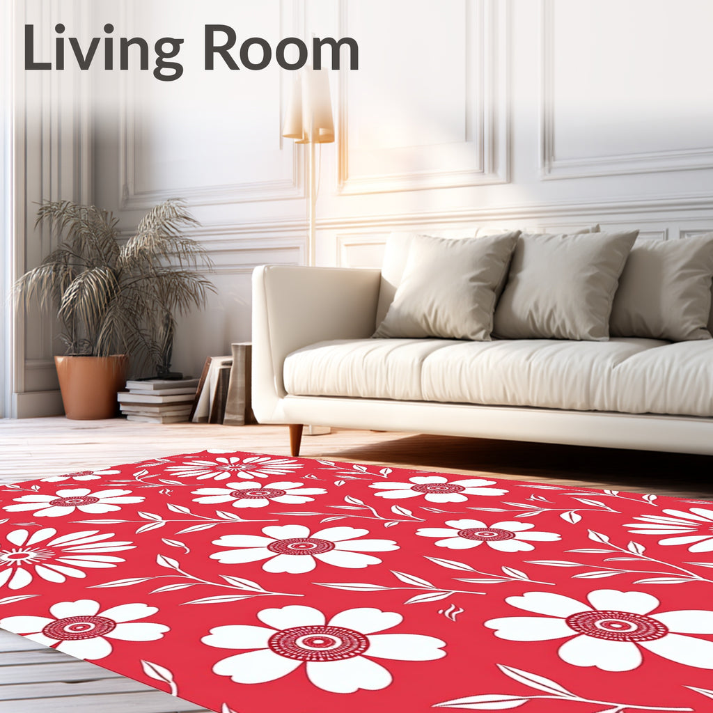 Whimsical White Daisy Garden Rug