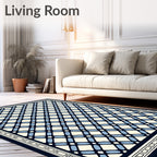 Navy Blue Lattice Cream Contemporary Rug
