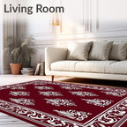 Crimson white ornate floral damask Rug