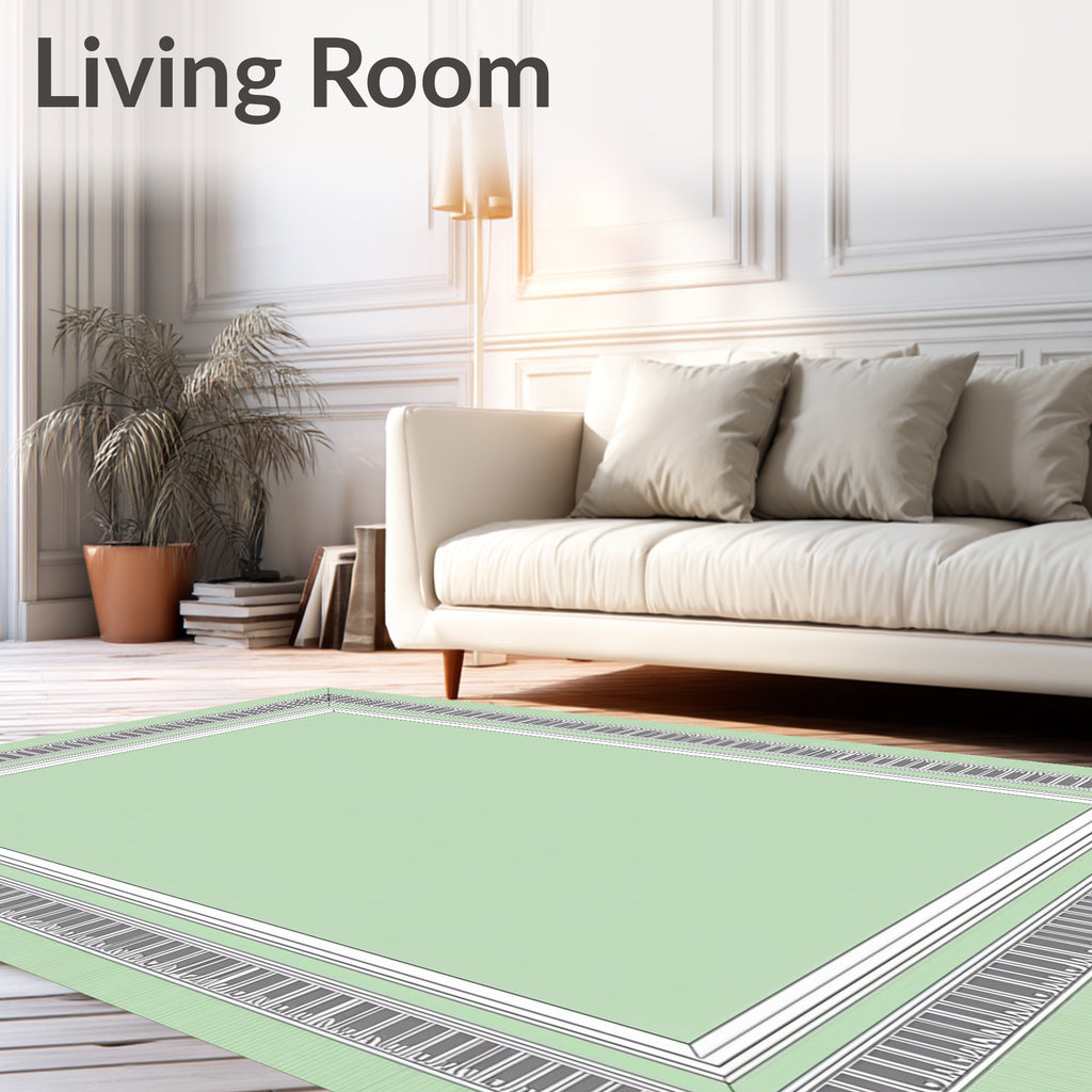 Soft Green Geometric Border Rug