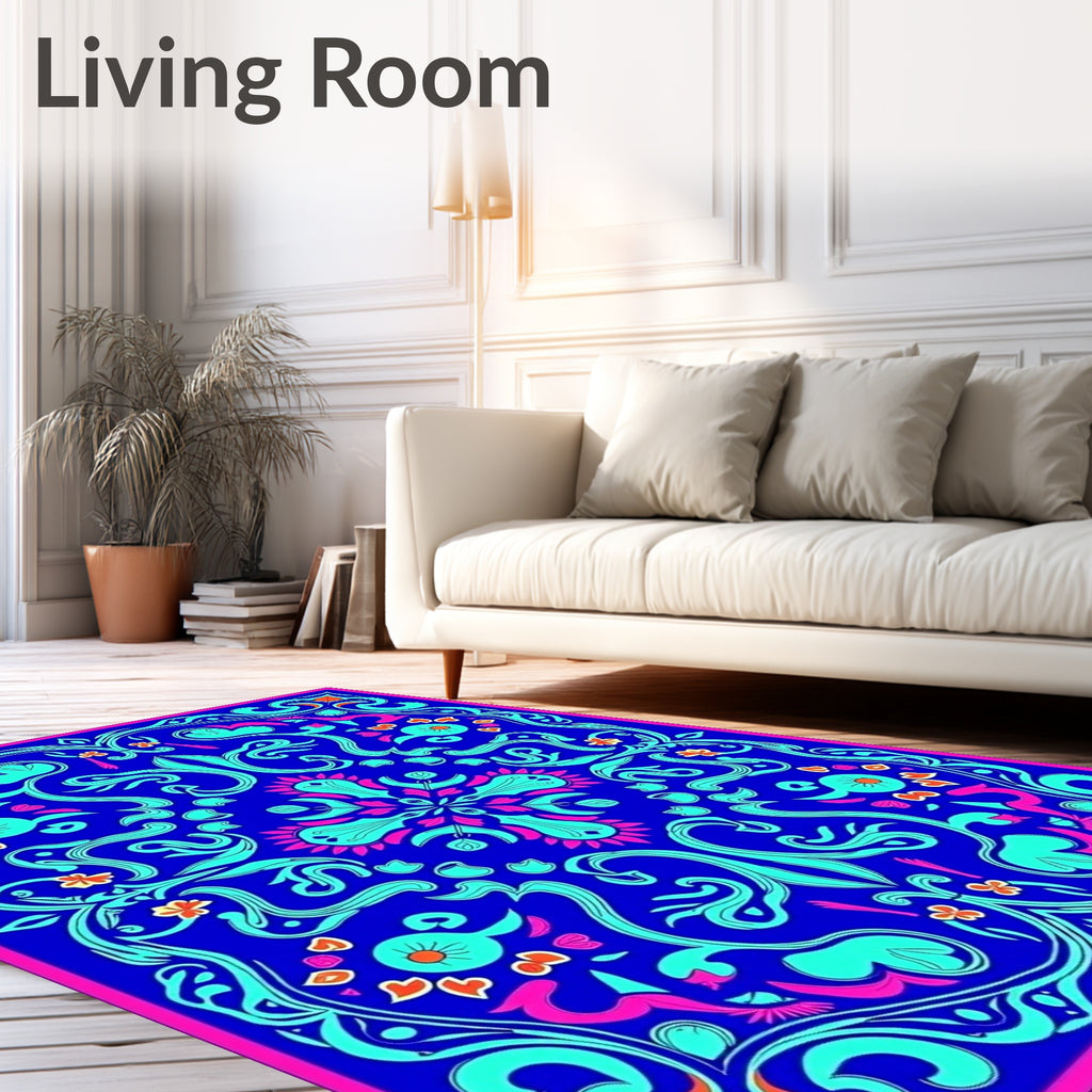 Vibrant Teal Pink Royal Mandala Rug