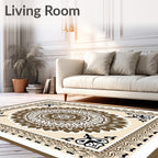 Ornate Brown Mandala Medallion Frame Rug