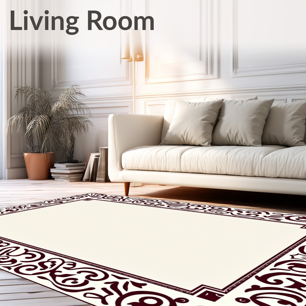 Deep Burgundy Ornate Scroll Border Rug