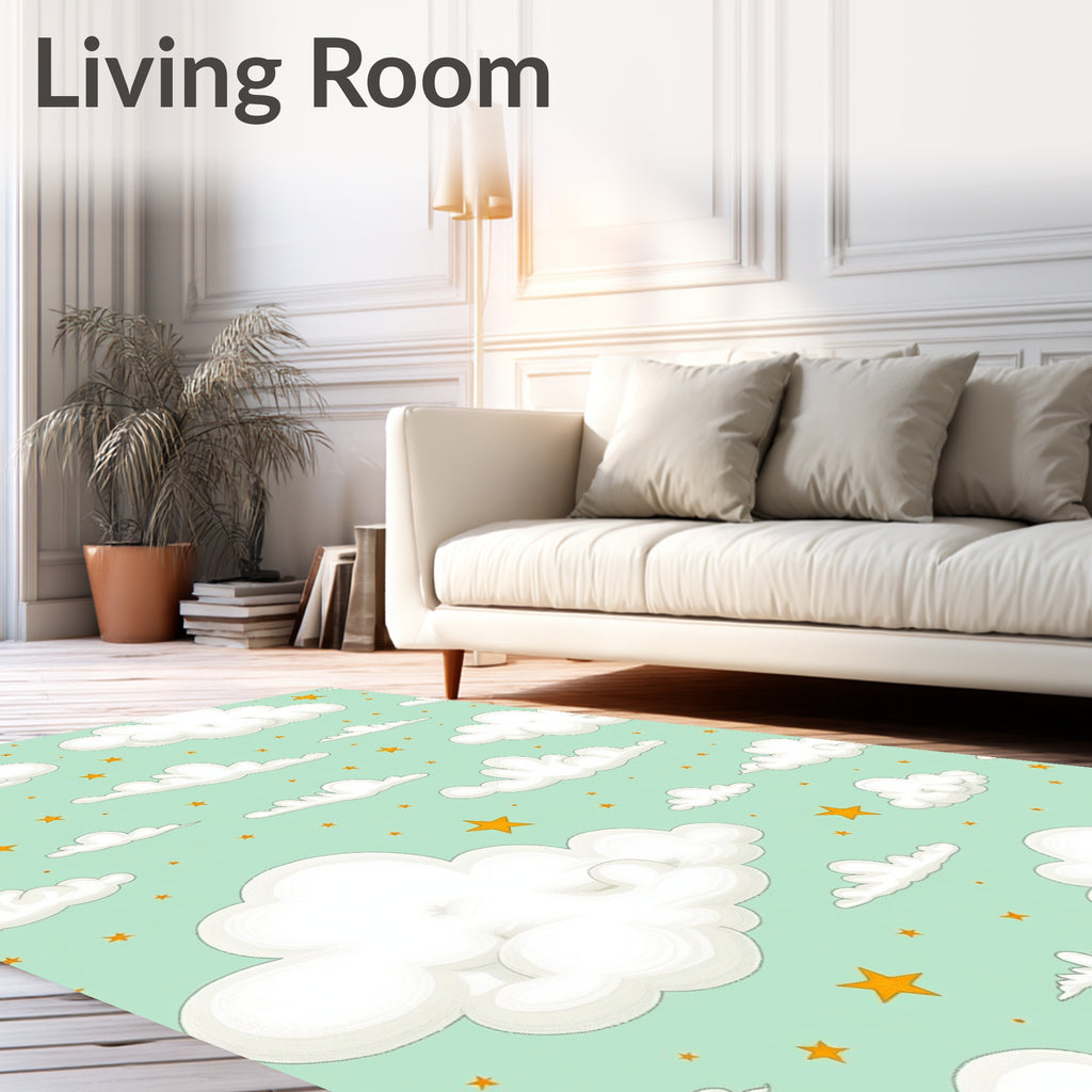 Whimsical Cloud and Starry Sky Rug