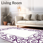 Deep Plum Floral Scrollwork Border Rug