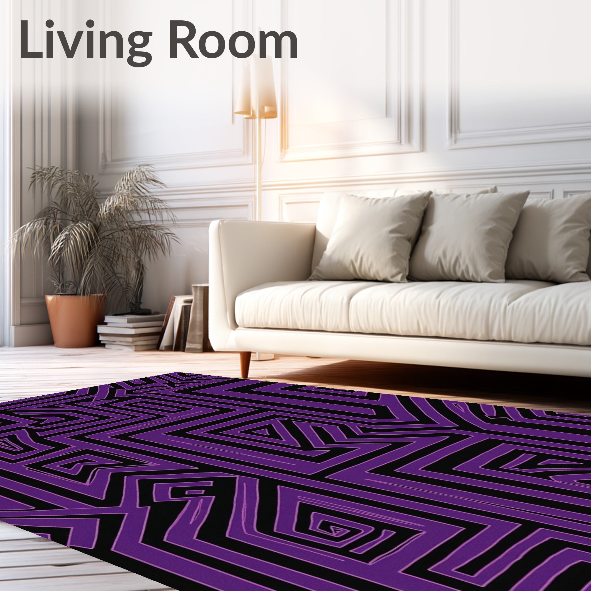 Bold Purple Geometric Maze Statement Rug