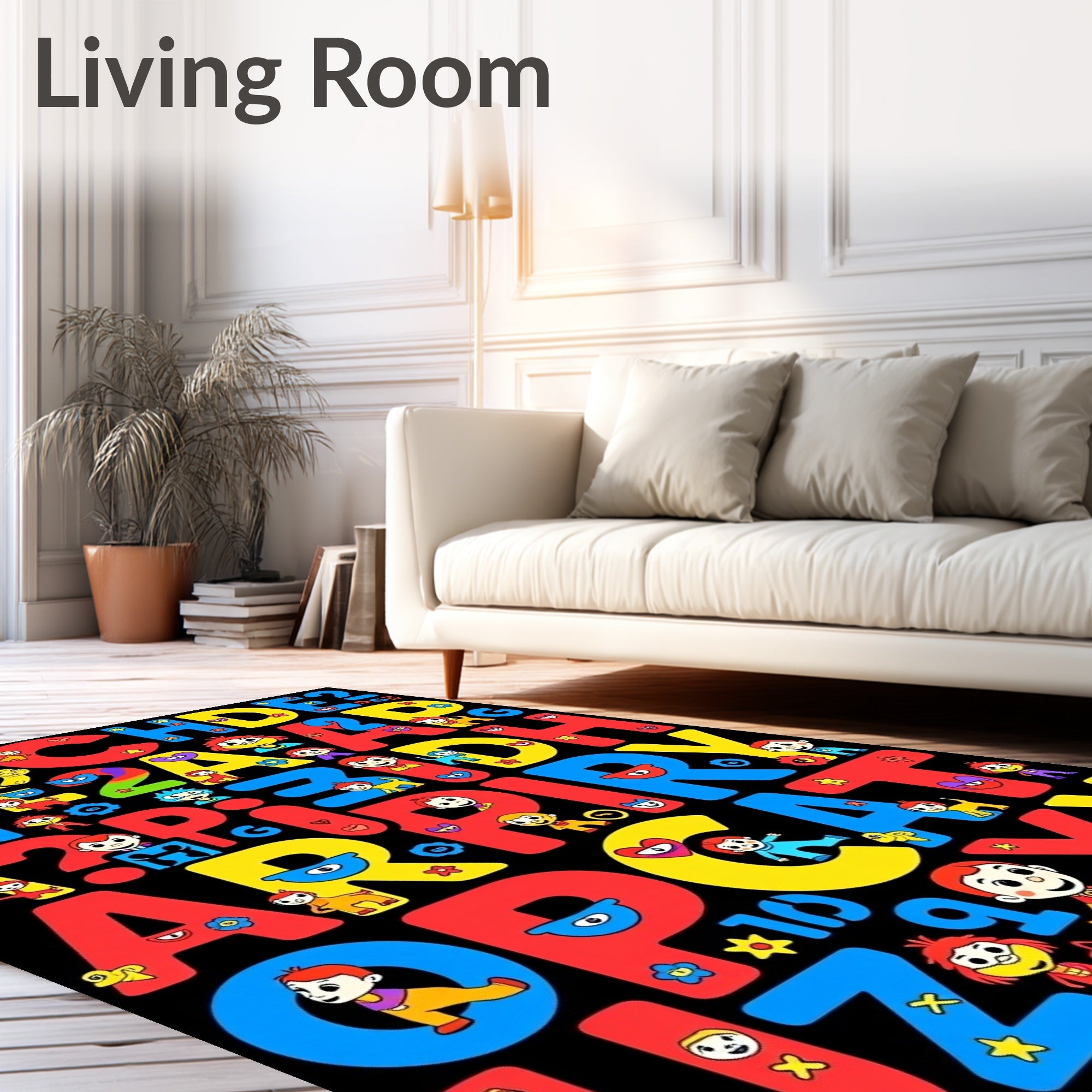 Alphabet Fun Characters Yellow Blue Red Rug