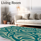 Teal Cream Swirling Vines Flourish Rug