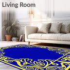 Royal Blue Yellow Art Nouveau Border Rug