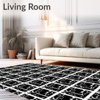 Graphic Black White Abstract Grid Rug