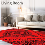 Vibrant Red Black Mandala Medallion Rug