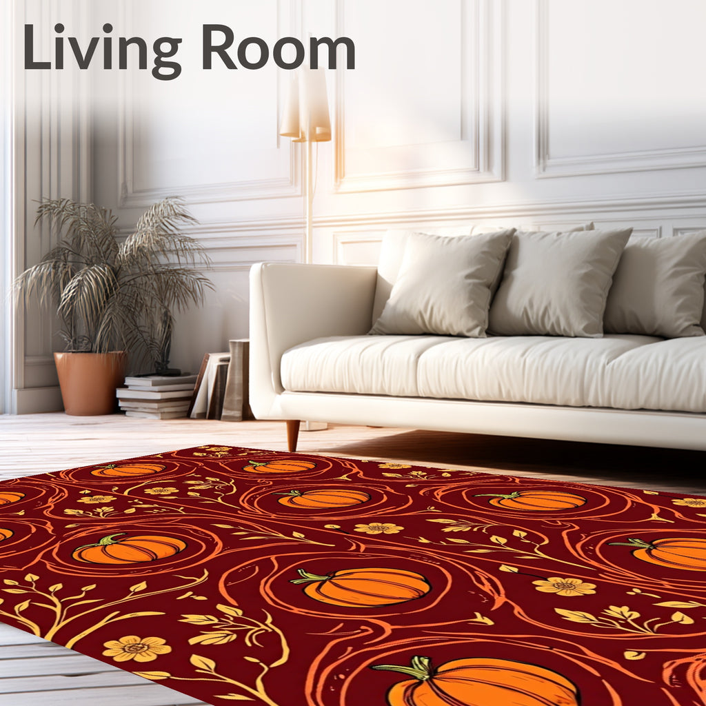 Autumn Pumpkin Vine Floral Arrangement Rug