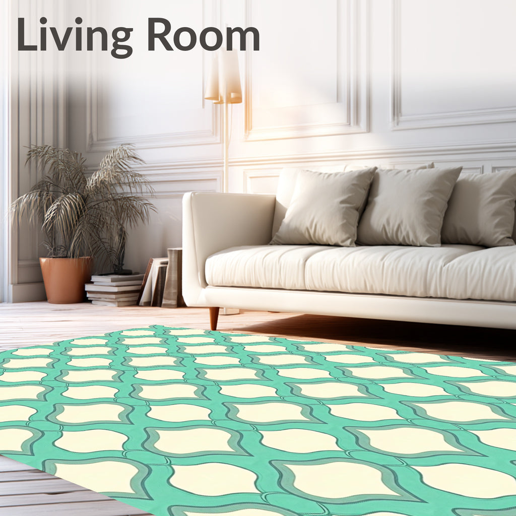 Aqua Cream Quatrefoil Geometric Rug