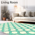 Aqua Cream Quatrefoil Geometric Rug