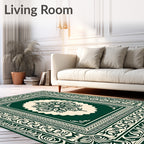 Dark Emerald Floral Medallion Border Rug