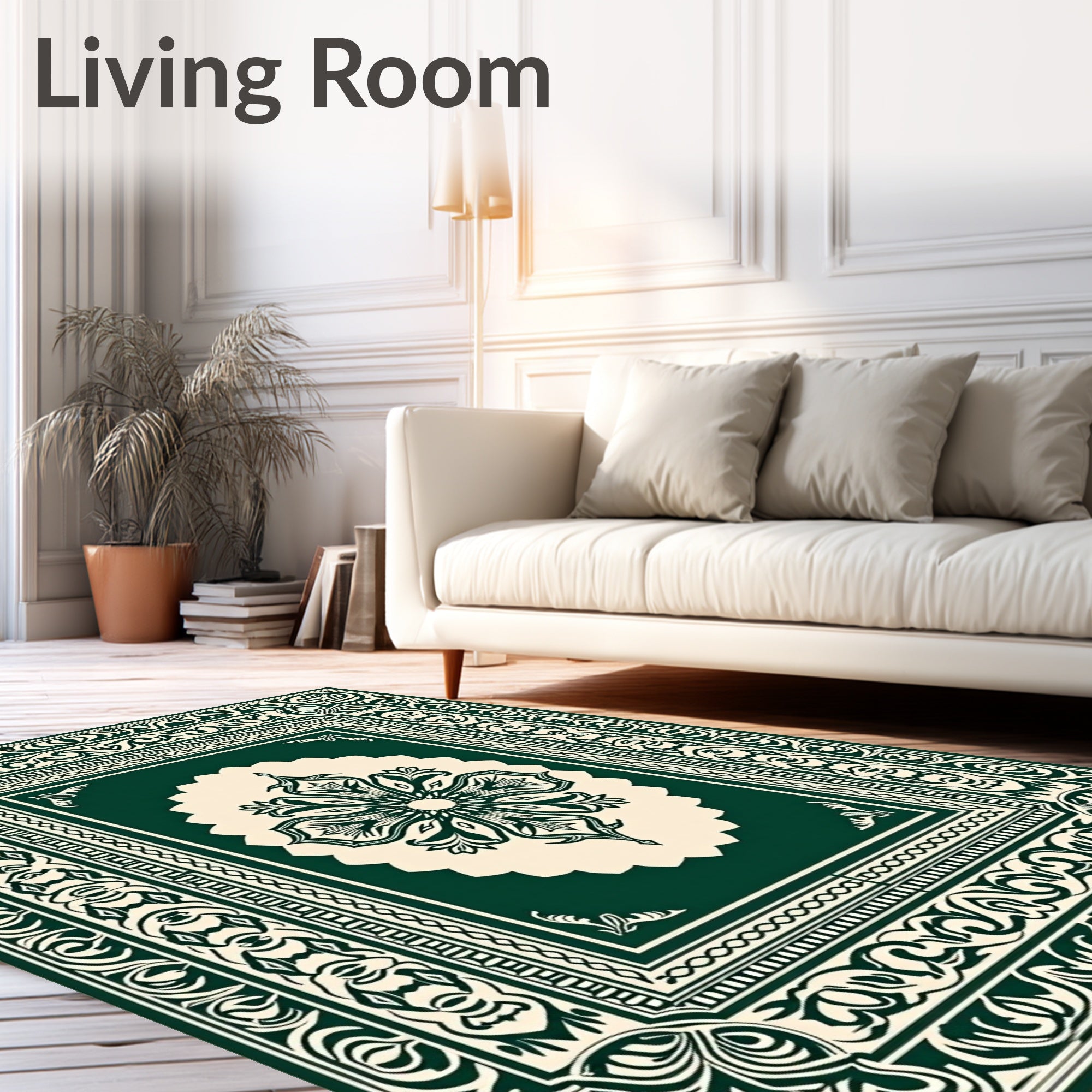 Dark Emerald Floral Medallion Border Rug