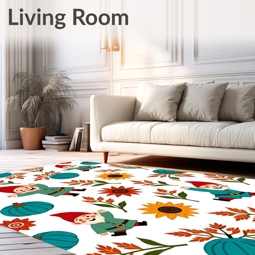 Whimsical Autumn Gnomes and Sunflowers Rug