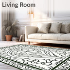 Ornate Black and White Oval Medallion Rug
