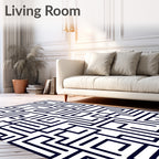 Navy White Geometric Labyrinth Rug