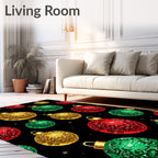 Glittering Red Green Gold Ornament Stars Rug