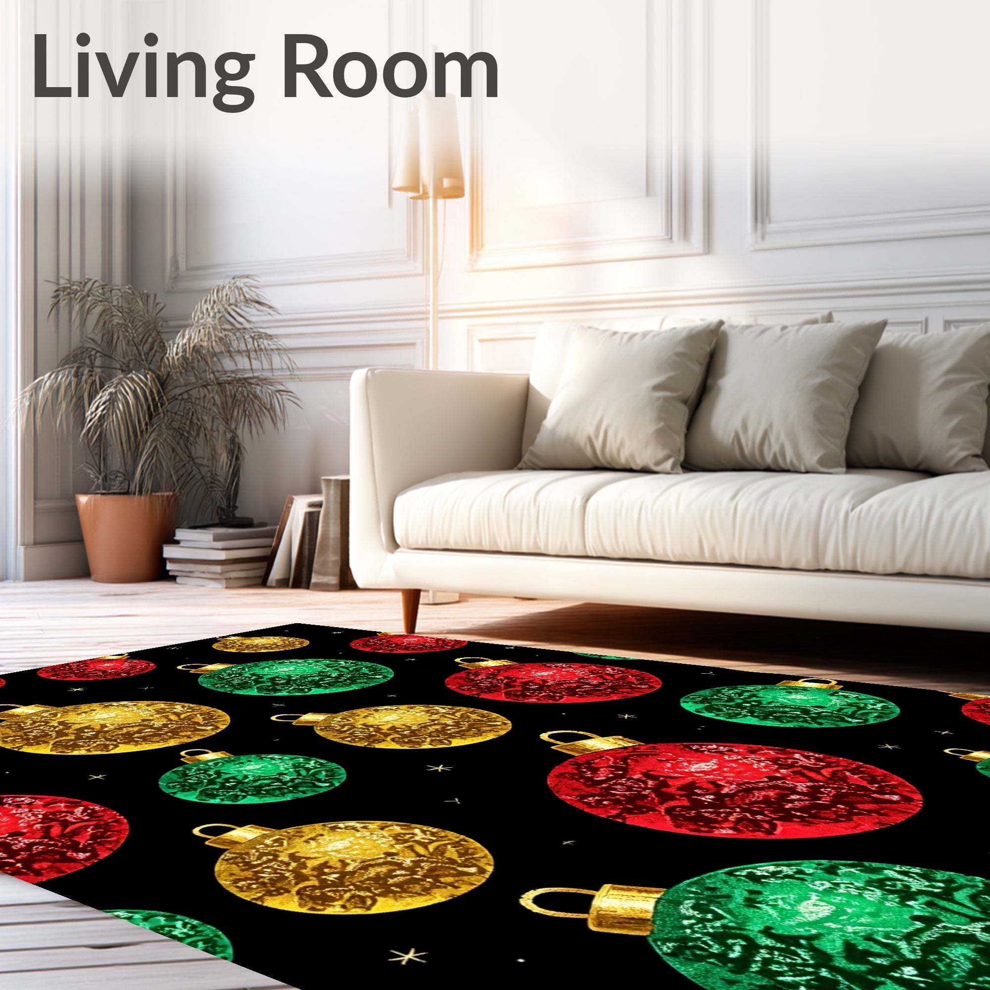 Glittering Red Green Gold Ornament Stars Rug
