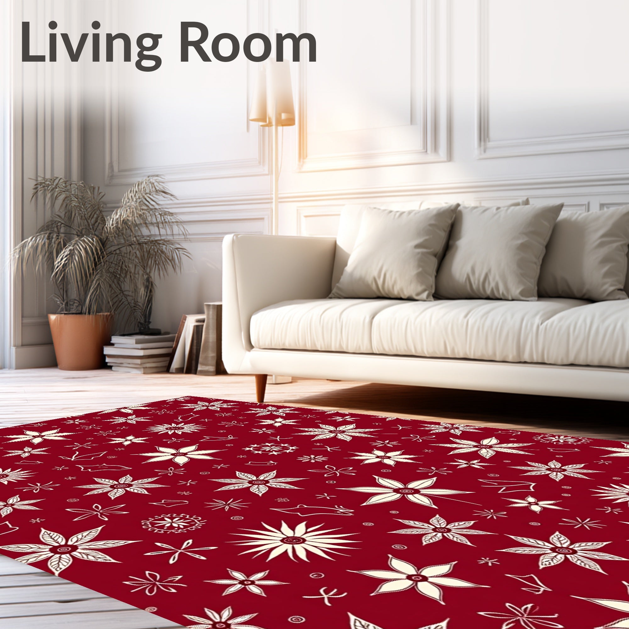 Crimson Cream Botanical Flower Medley Rug